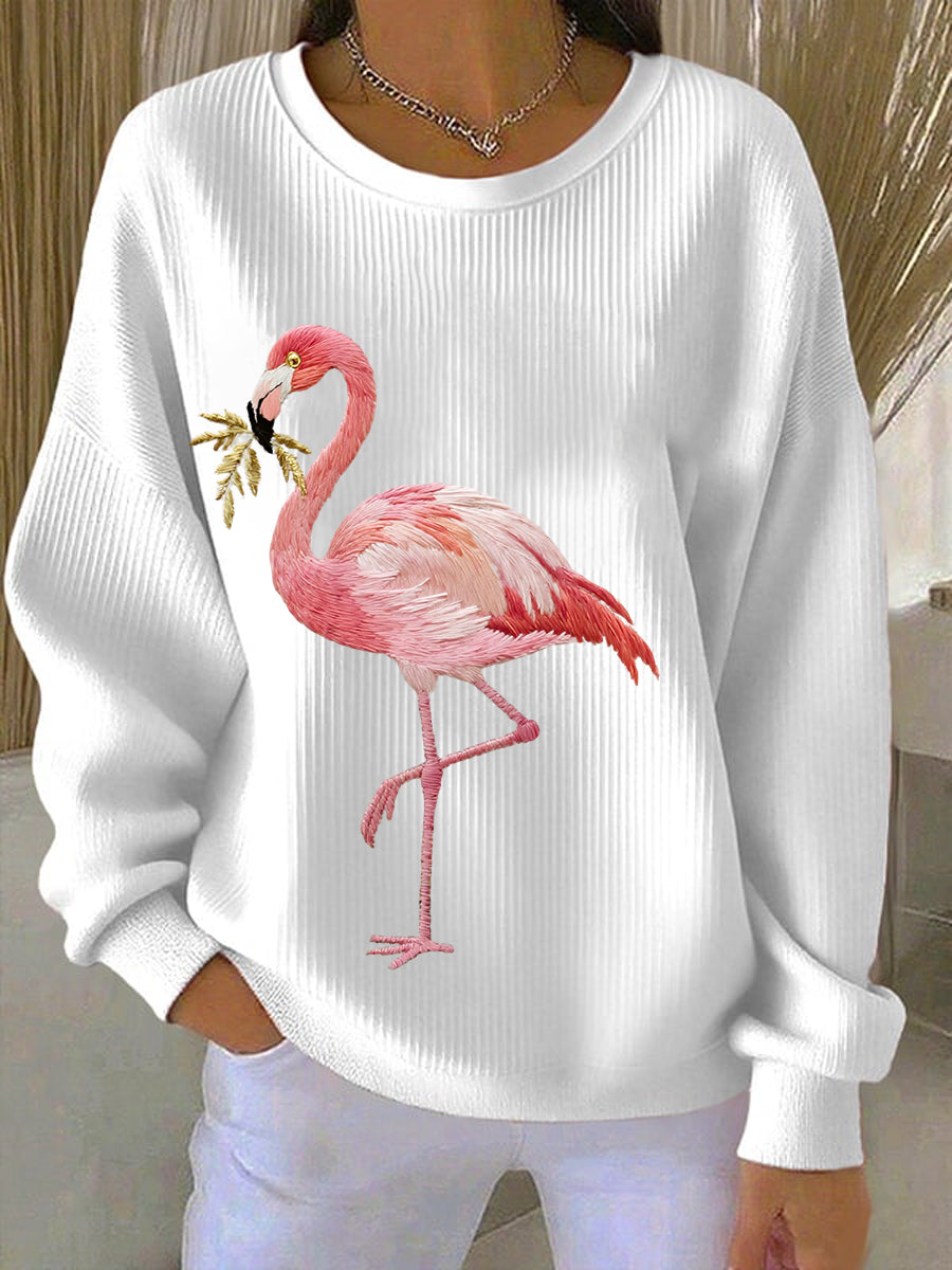 Damen Flamingo Stickerei Muster Sweatshirt