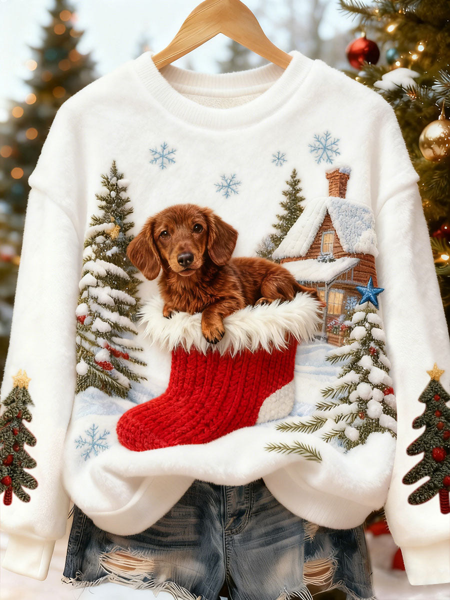 Damen Weihnachten niedlich und lustig Hunde muster Flanell Hoodie