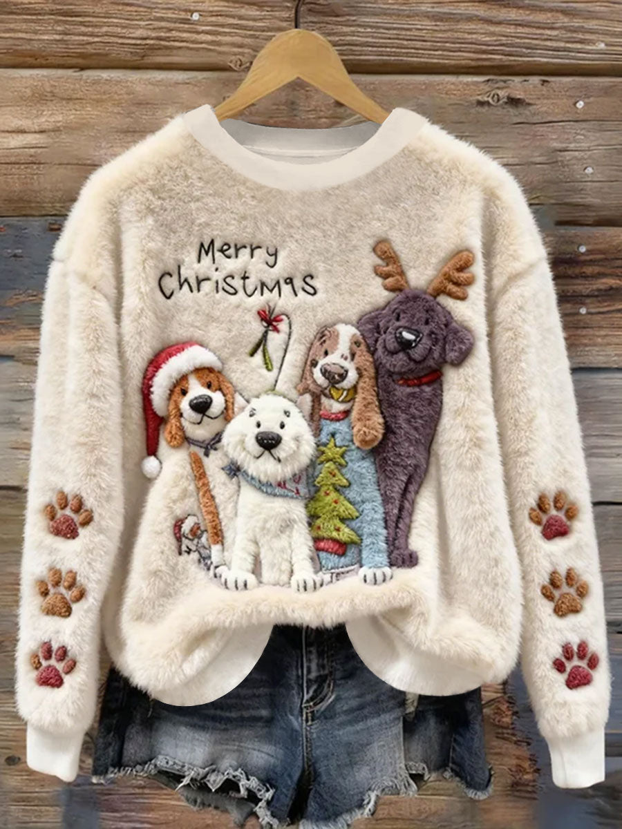 Damen Weihnachten niedlich und lustig Hunde muster Flanell Hoodie