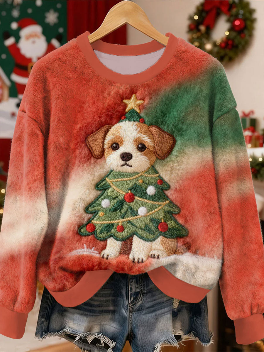 Weibliche Weihnachts hündchen, niedlicher Hund, Weihnachtsbaum-Muster, Flanell-Hoodie