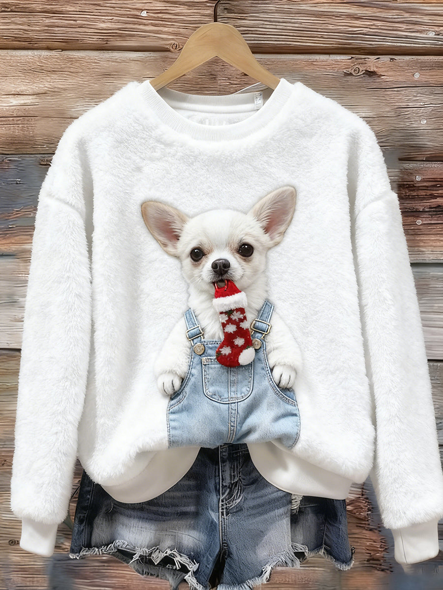 Damen Retro Tier Weihnachts kunst Print Casual Flanell Top