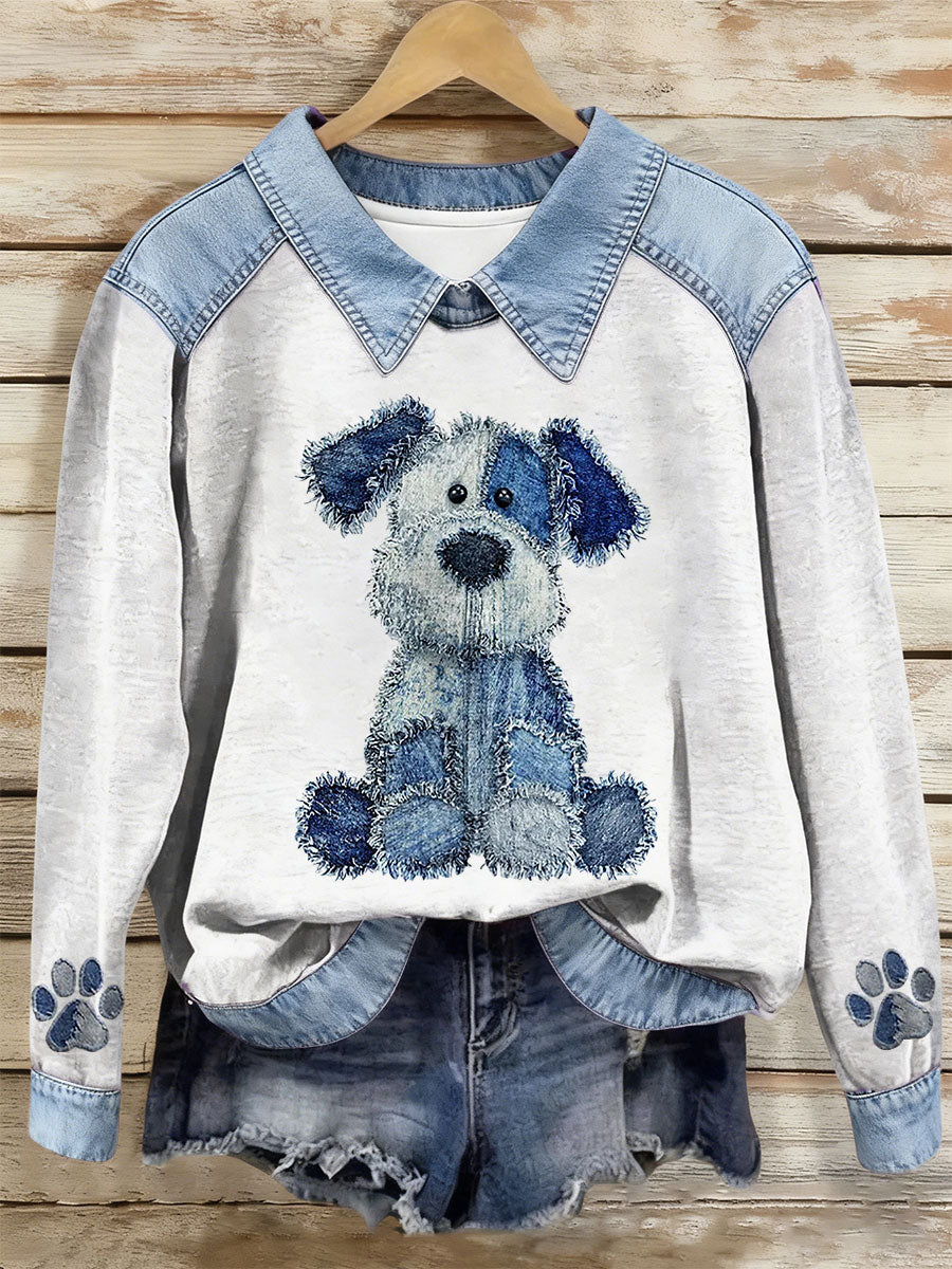 Damen Hund Kunstdruck Casual Top