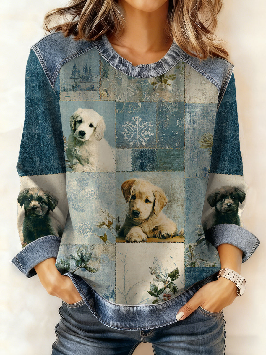 Damen-Sweatshirt mit lässiger Patchwork-Tier druck mit Kapuze