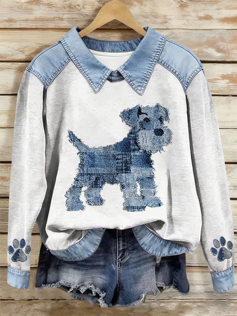 Damen Hund Kunstdruck Casual Top
