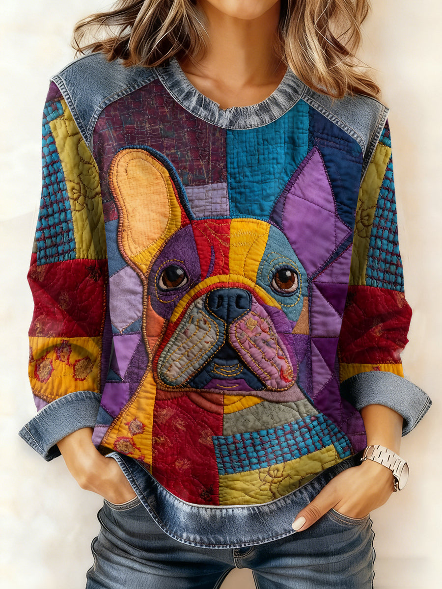Damen-Sweatshirt mit lässiger Patchwork-Tier druck mit Kapuze