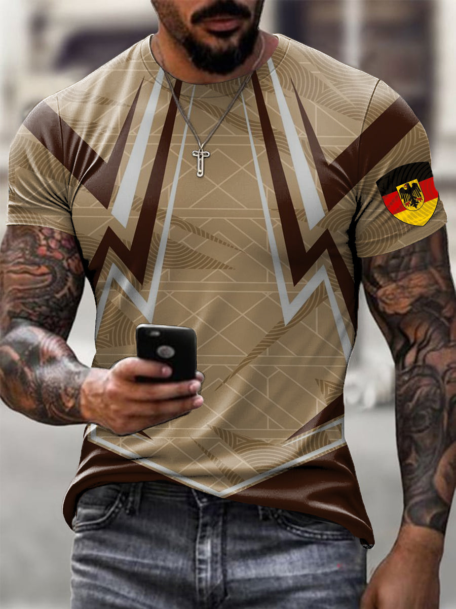 Männer stilvoll Beige-Braun Deutschland Adler Print T-Shirt