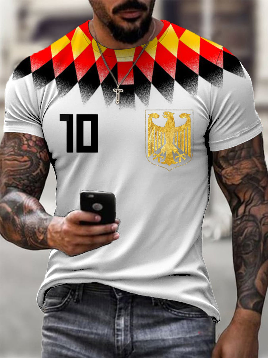 Herren Vibrant Rot-Gelb Deutschland Adler & Nummer 10 Print T-Shirt