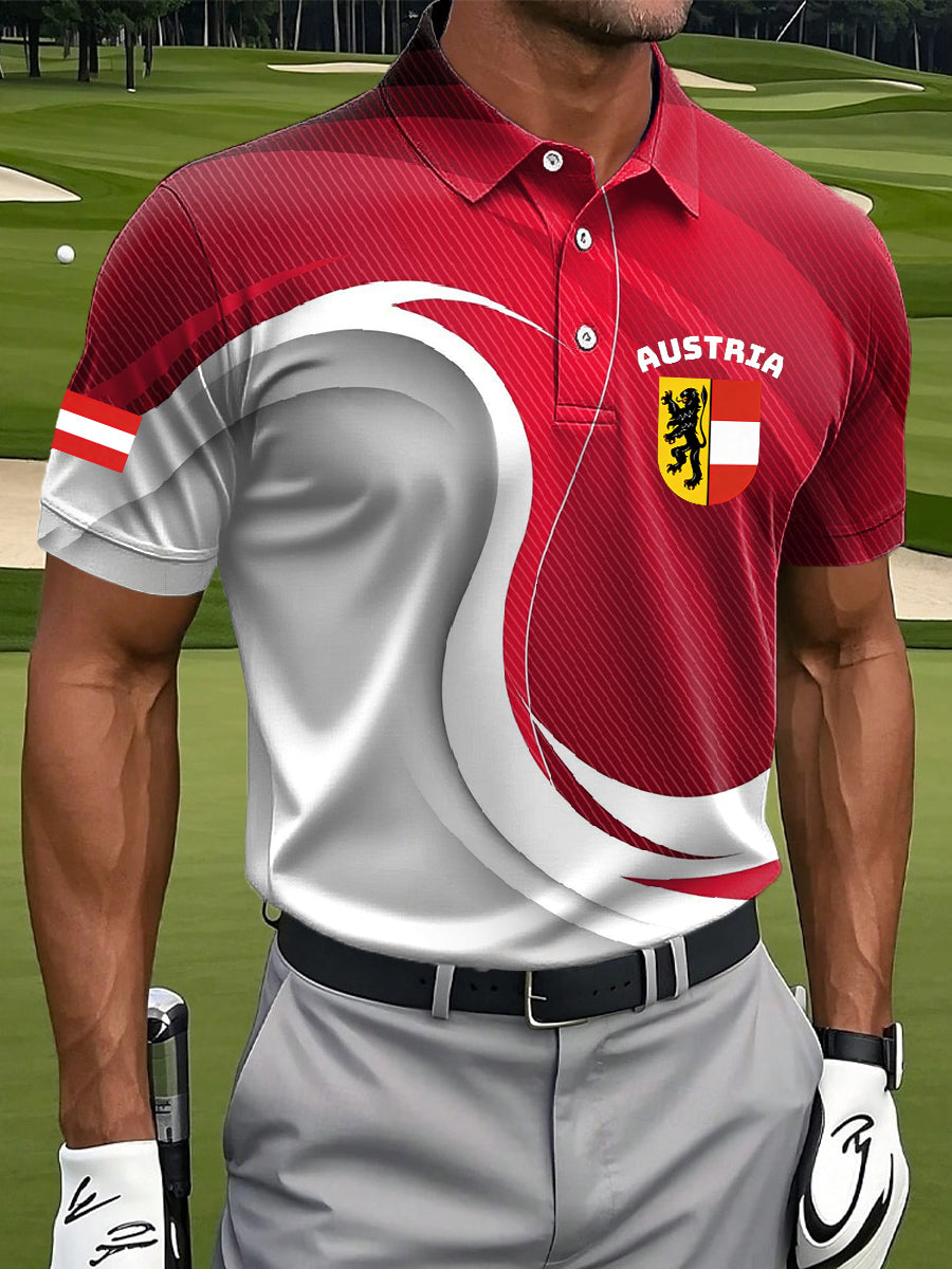 Retro Österreich Print Casual Polo Shirt