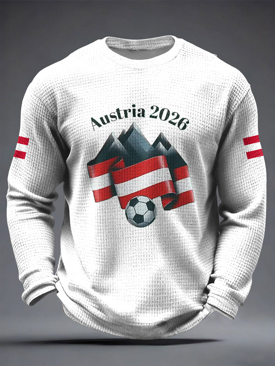 Retro Österreich 2026 Fußball Gedenkende Casual Waffel-Weave T-Shirt