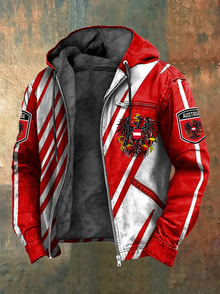 Retro Österreich ische Flagge Patchwork Fleece-Ausgekleidet Kapuzen jacke