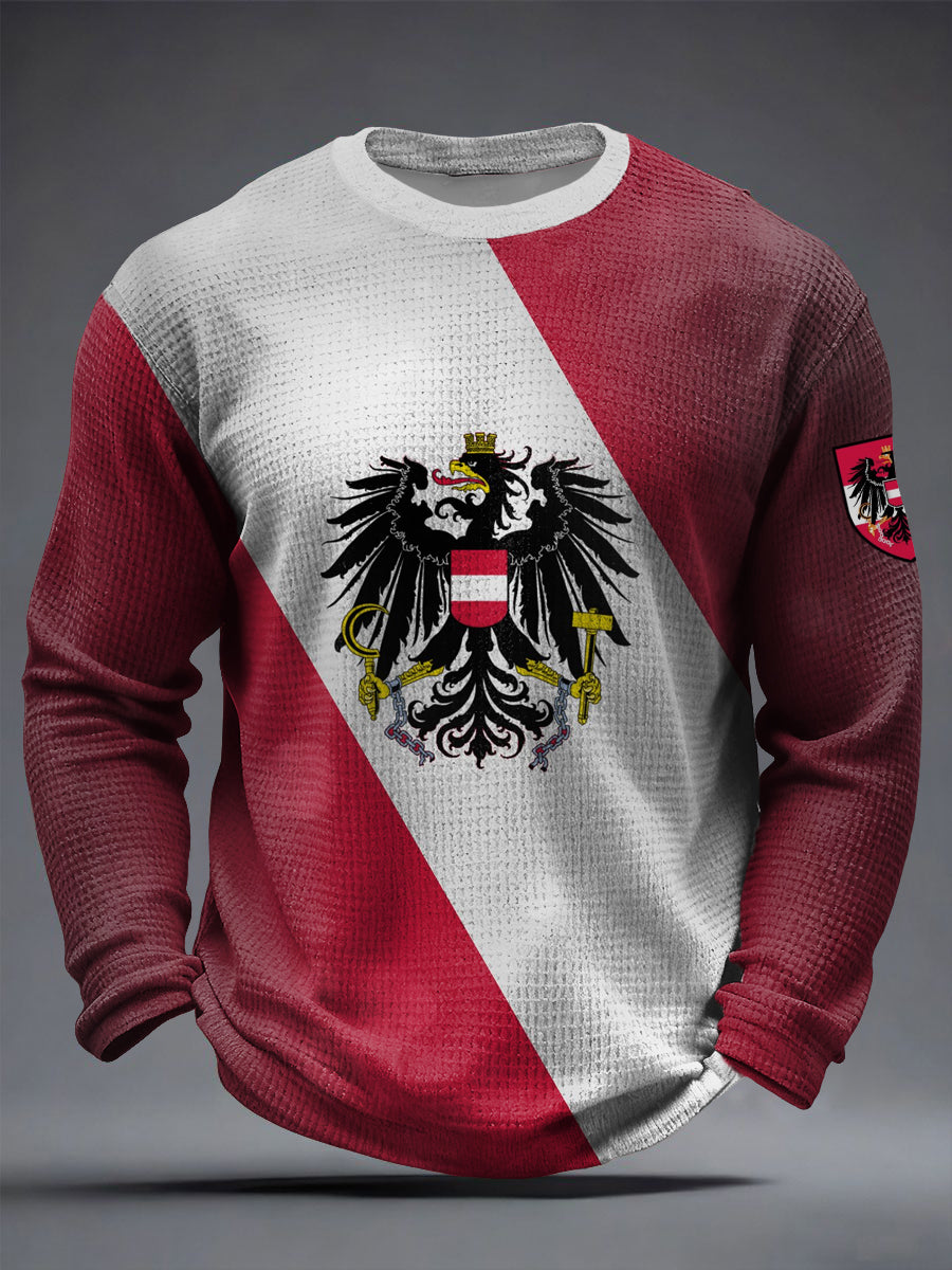 Retro Österreich ische Flagge Lässiges Waffel gewebe T-Shirt