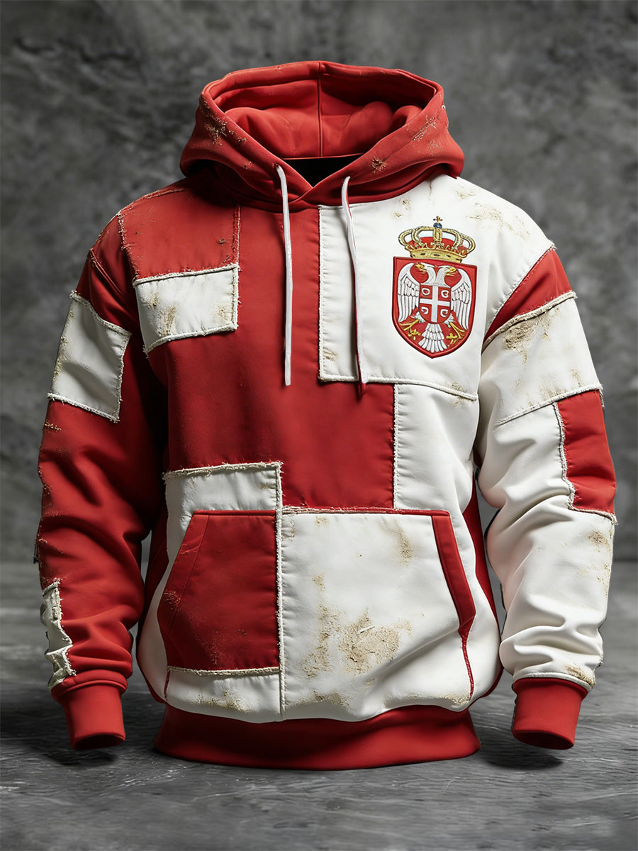 Retro österreich isches Emblem Patchwork Casual Hoodie