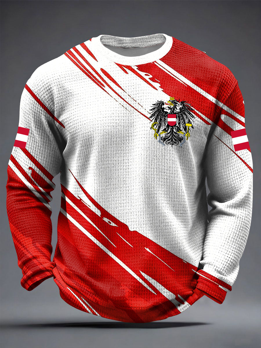 Retro Österreich ische Abstrakte Flagge Emblem Casual Waffel Weave T-Shirt