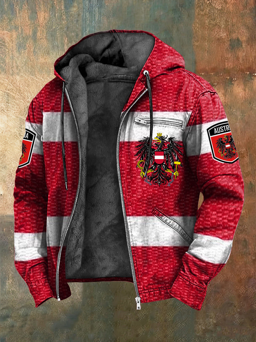 Retro österreich isches Emblem gestreifte Fleece-Kapuzen jacke