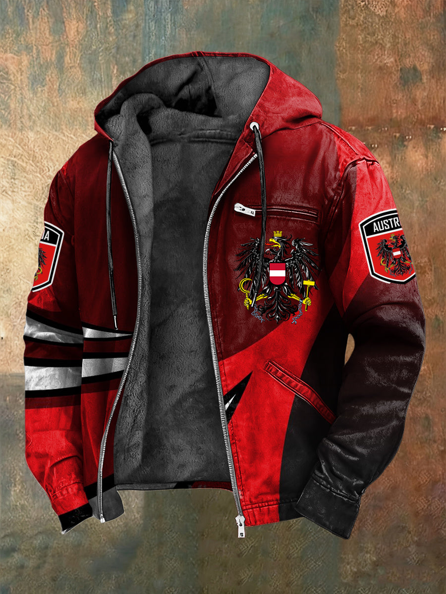 Retro österreich isches Emblem Geometrische Fleece-Kapuzen jacke