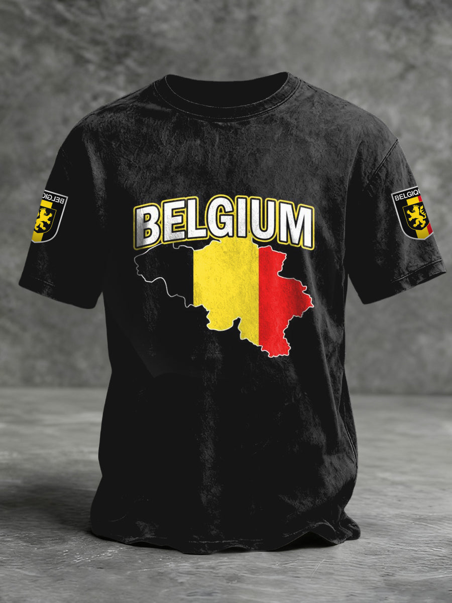 Retro belgische Flagge Karte lässig T-Shirt
