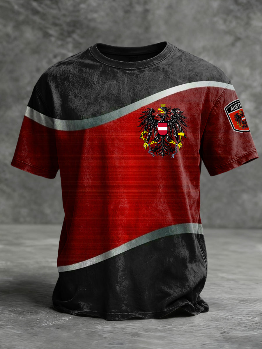 Retro Österreich ische Flagge Geometrisches Patchwork Casual T-Shirt
