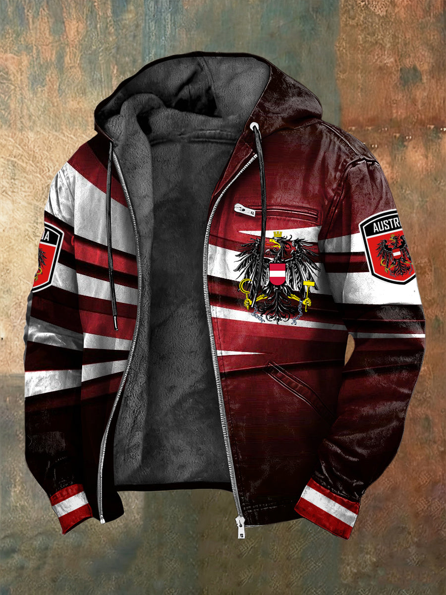 Retro österreich isches Emblem gestreifte Fleece-Kapuzen jacke