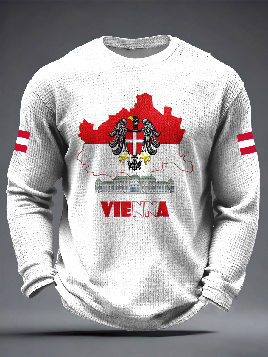 Retro Österreich ische Wien Flagge Lässiges Waffel gewebe T-Shirt