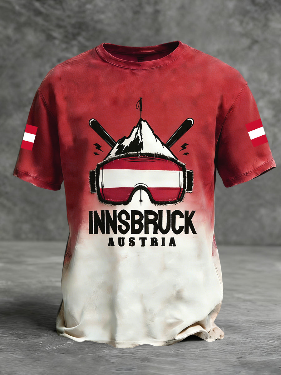 Retro österreich ische Flagge Ski brille lässig T-Shirt