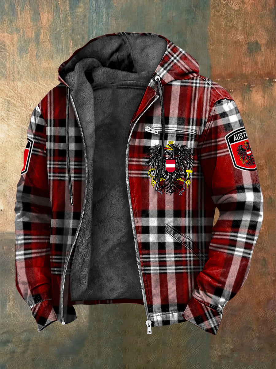 Retro österreich isches Emblem Plaid Fleece-Kapuzen jacke
