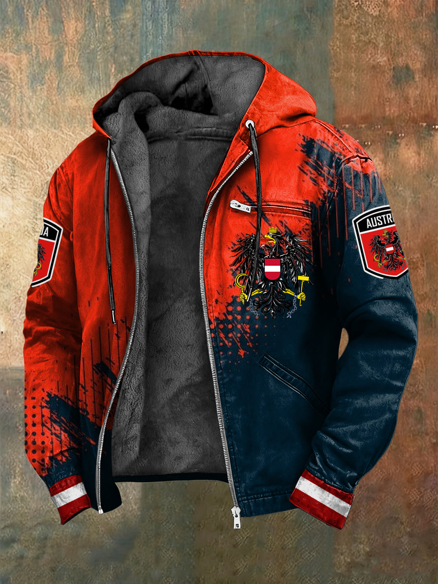 Retro österreich isches Emblem Zwei-Ton-Fleece-Kapuzen jacke