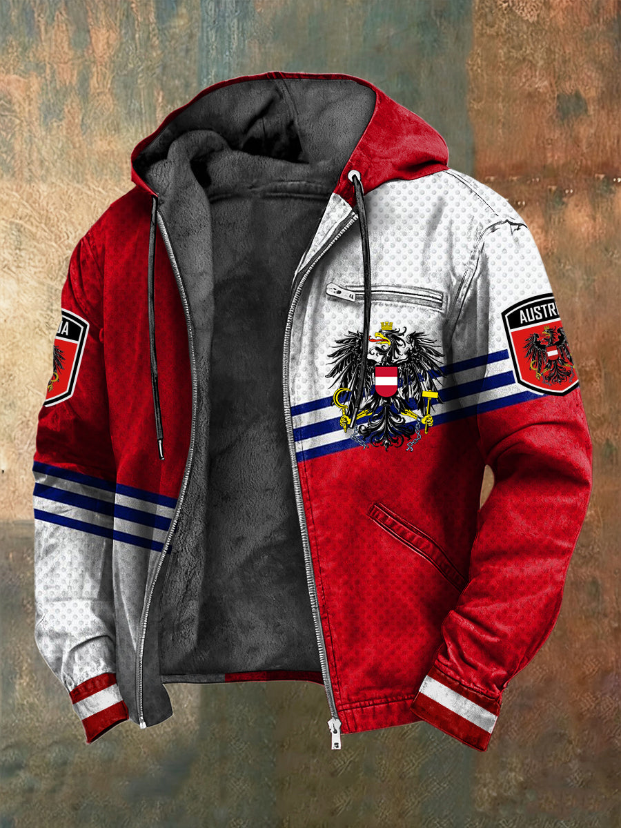 Retro österreich isches Emblem Geometrische Patchwork Fleece-Kapuzen jacke
