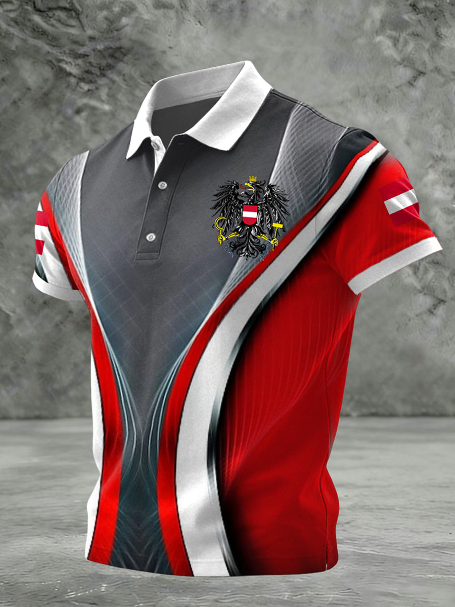 Retro österreich isches Emblem geometrisches Patchwork-lässiges Polos hirt