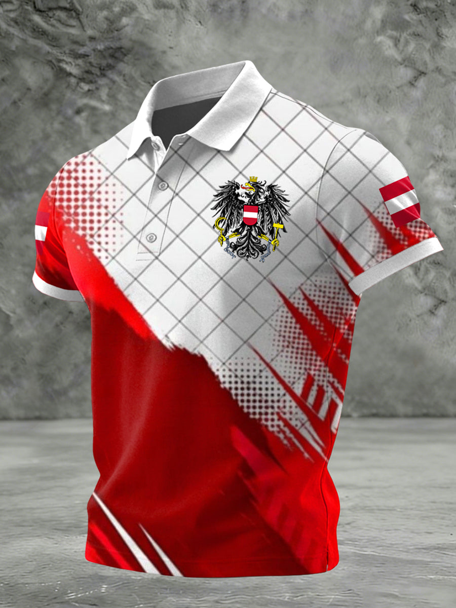 Retro österreich isches Emblem geometrisches Streifen Patchwork-lässiges Polos hirt