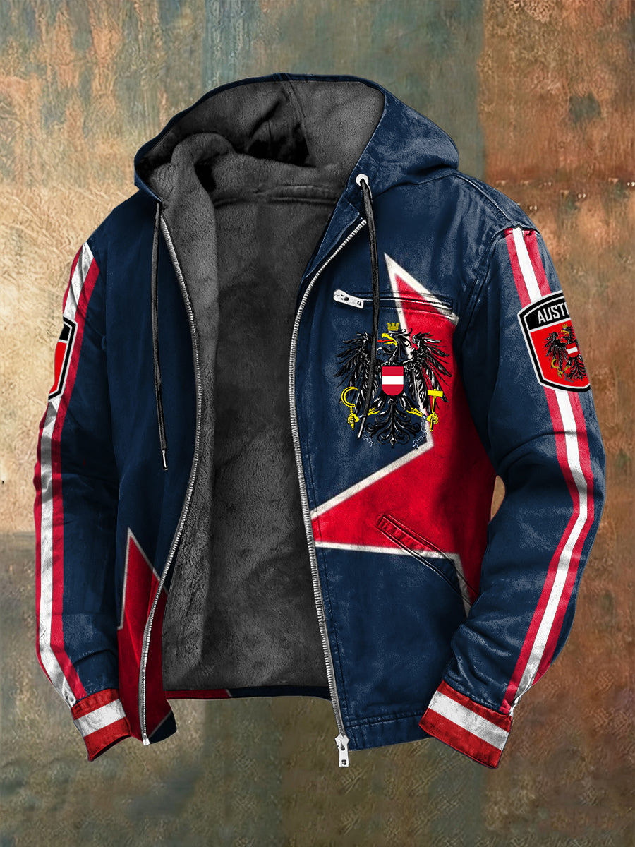 Retro österreich isches Emblem Star Patch Fleece-Kapuzen jacke