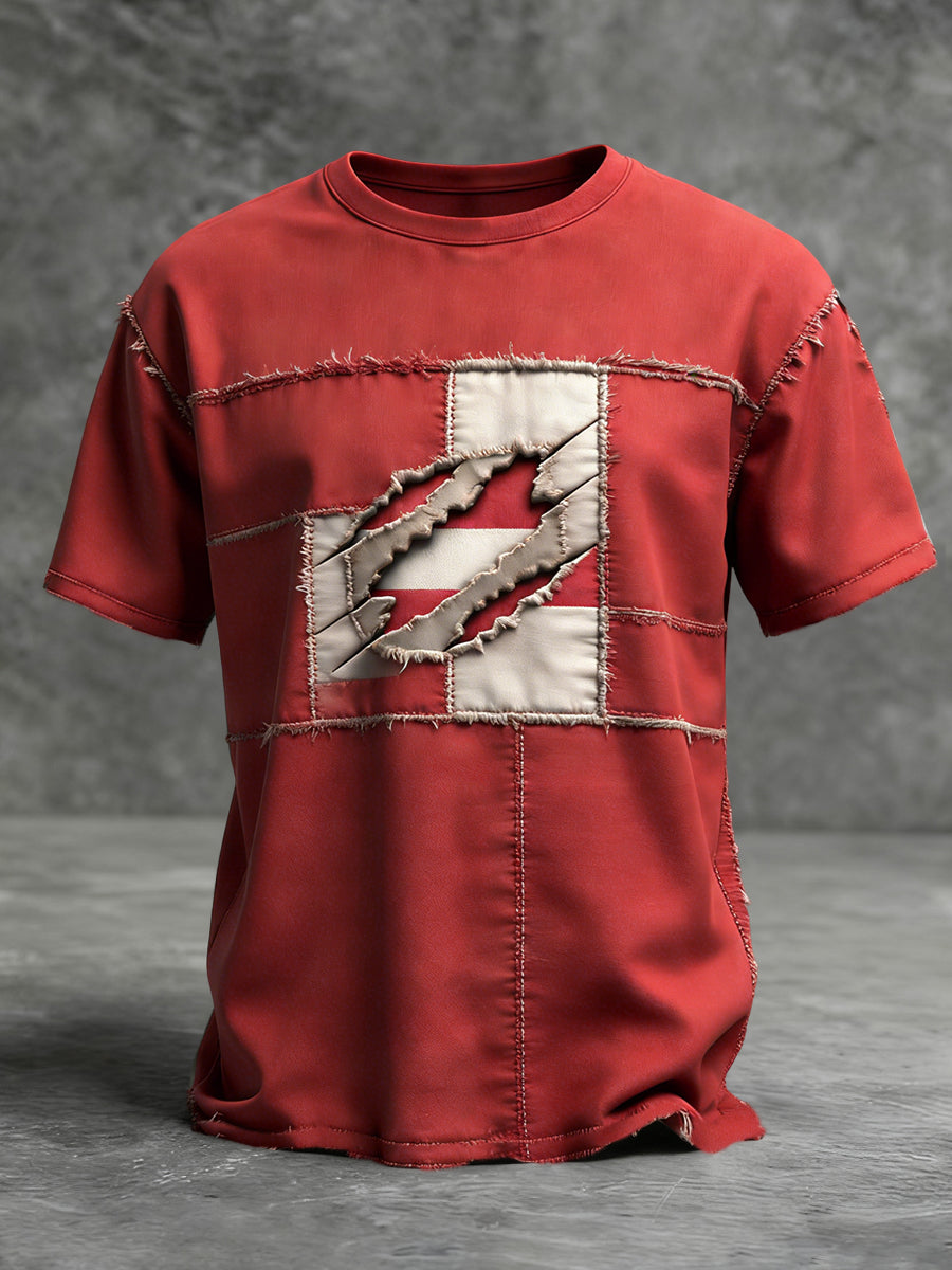 Retro Österreich ische Flagge Patchwork Casual T-Shirt