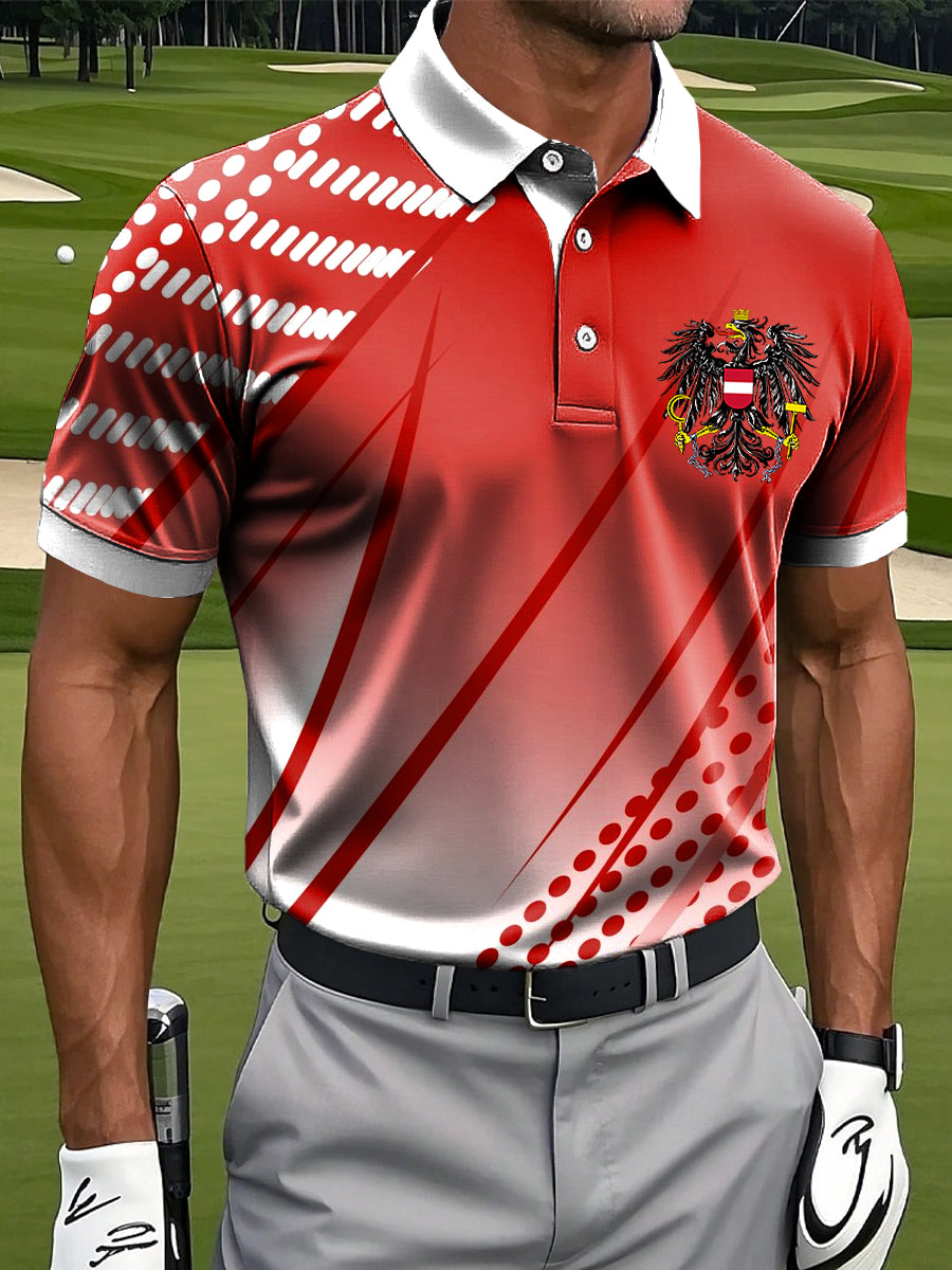 Herren Vintage österreich isches Emblem Steigung geometrisches Business-Polo-Shirt
