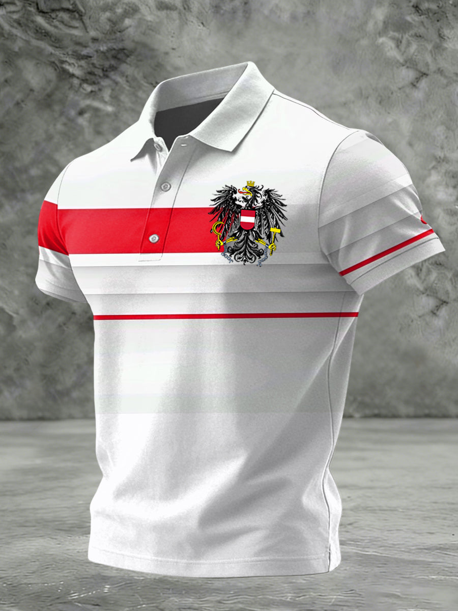 Vintage österreich isches Emblem unregelmäßiges Streifen-Business-Polo-Shirt