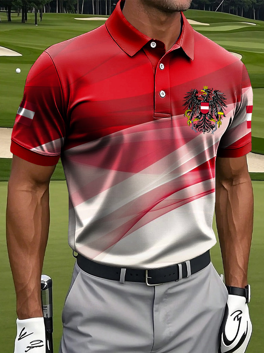 Herren Vintage Österreich isches Crest strukturiertes Business-Polo-Shirt