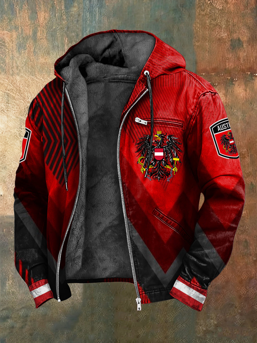 Retro Asymmetrisch-Stitch Österreich isches Emblem Fleece-Kapuzen jacke