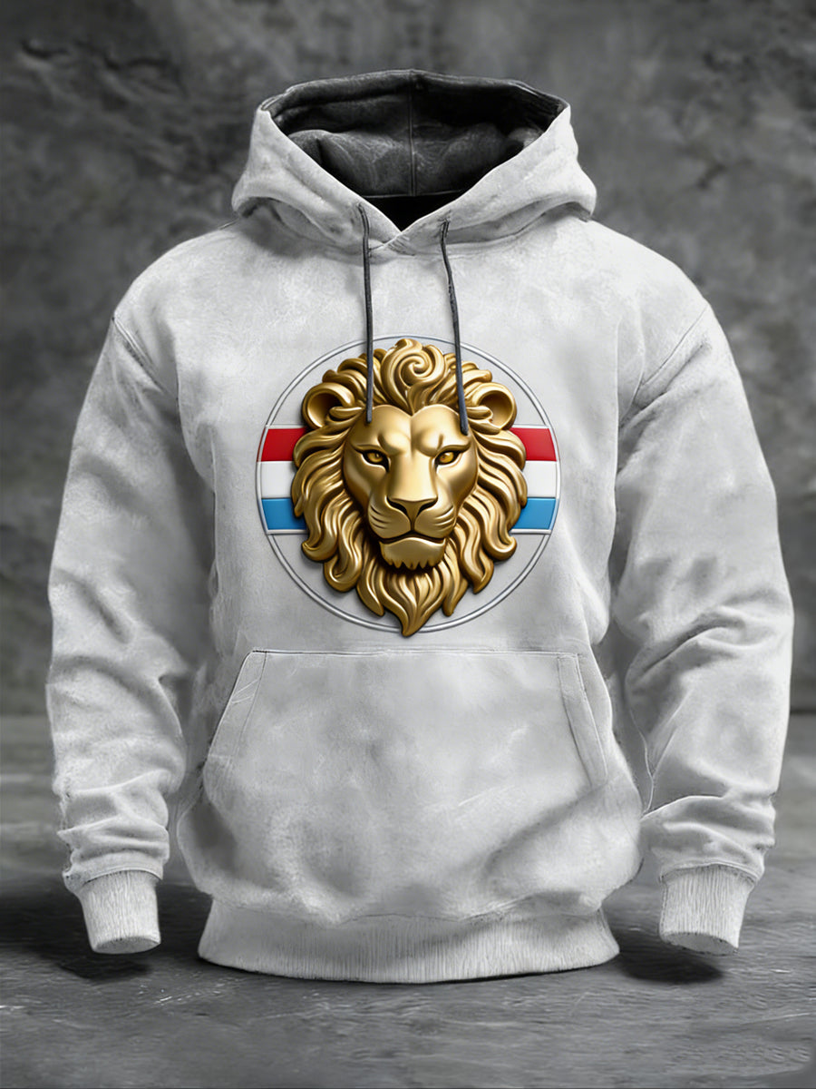 Herren Schlankes Gold Lion Crest Luxembourg Hoodie
