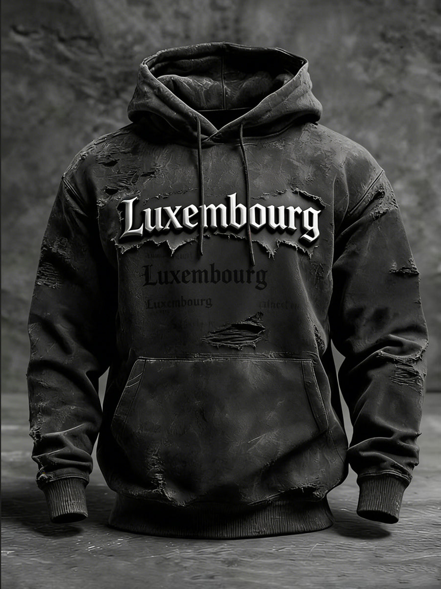 Männer Edgy Distressed Luxemburg Typografie Hoodie