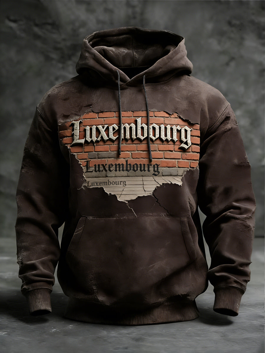 Herren Rustikaler Brick-Print Luxemburg Grafik Hoodie