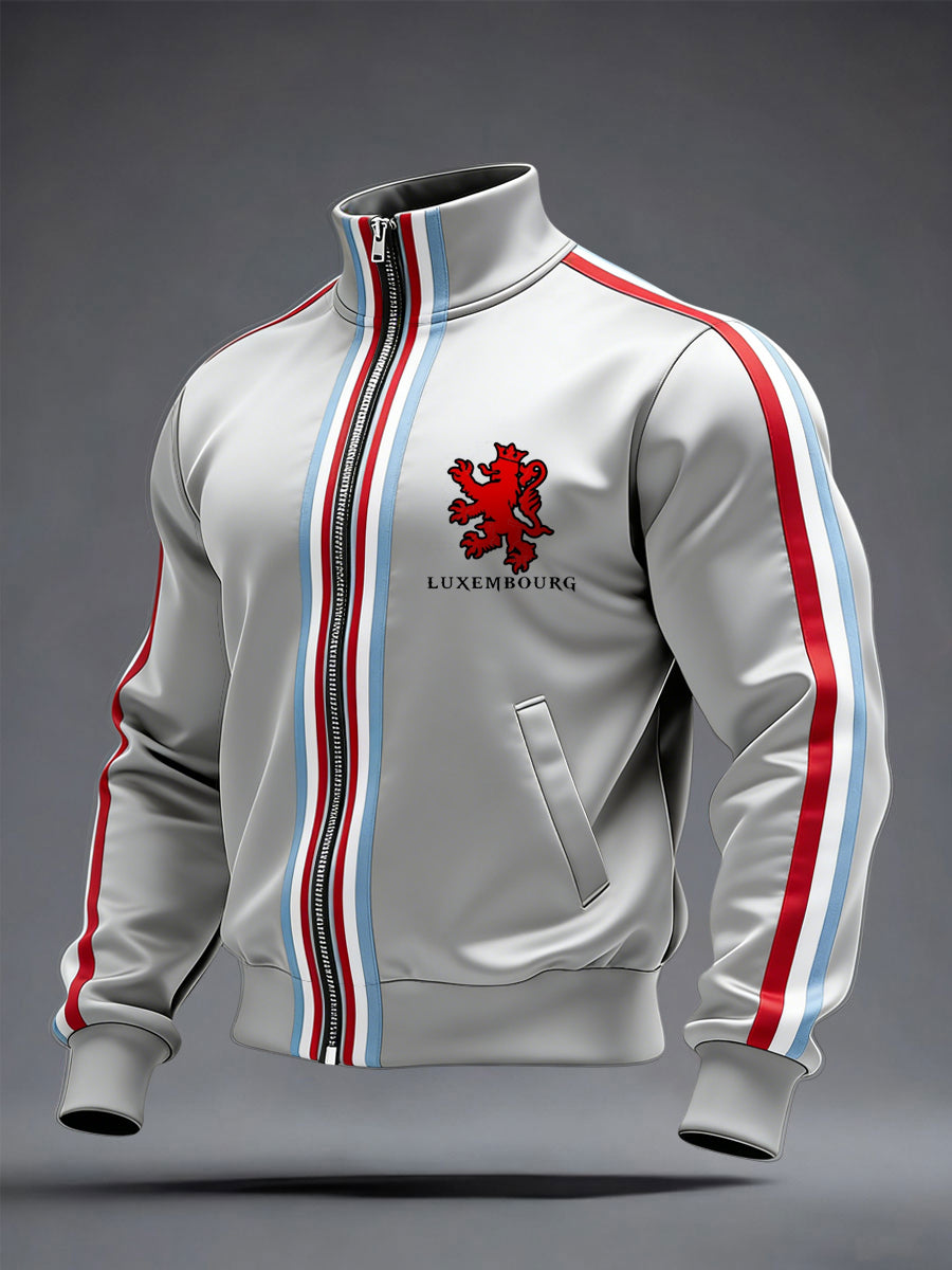 Herren Schlanke luxemburg ische Trainings jacke mit rotem Löwen streifen