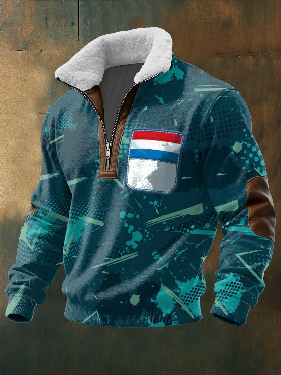 Herren Edgy Teal Luxemburg Flagge Tasche Sherpa Hoodie