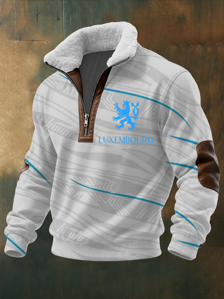 Herren Schlank gestreift Blau Luxemburg Lion Hoodie