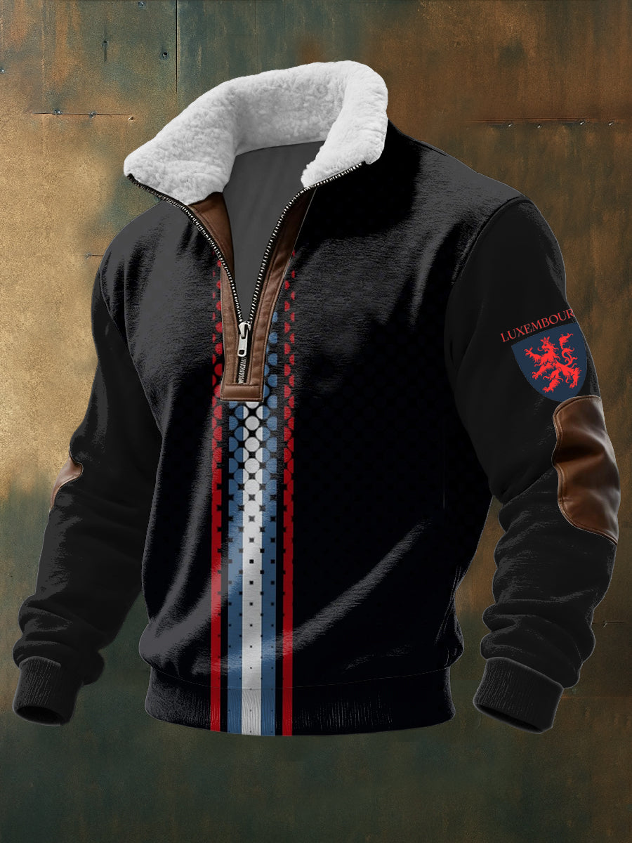 Herren Modern gestreift Luxemburg Lion Sherpa Hoodie