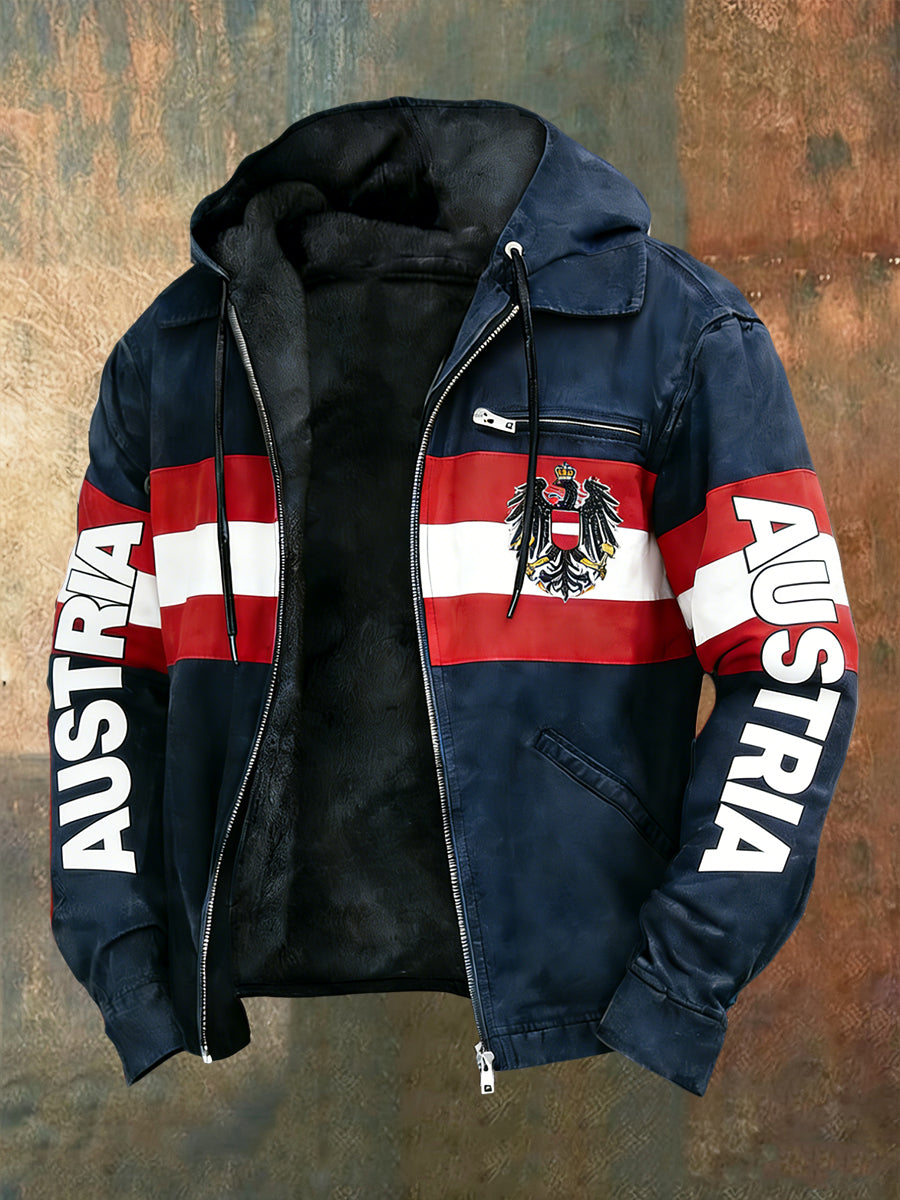 Retro Österreich ische Flagge Emblem Gestreifte Fleece-Ausgekleidet Kapuzen jacke