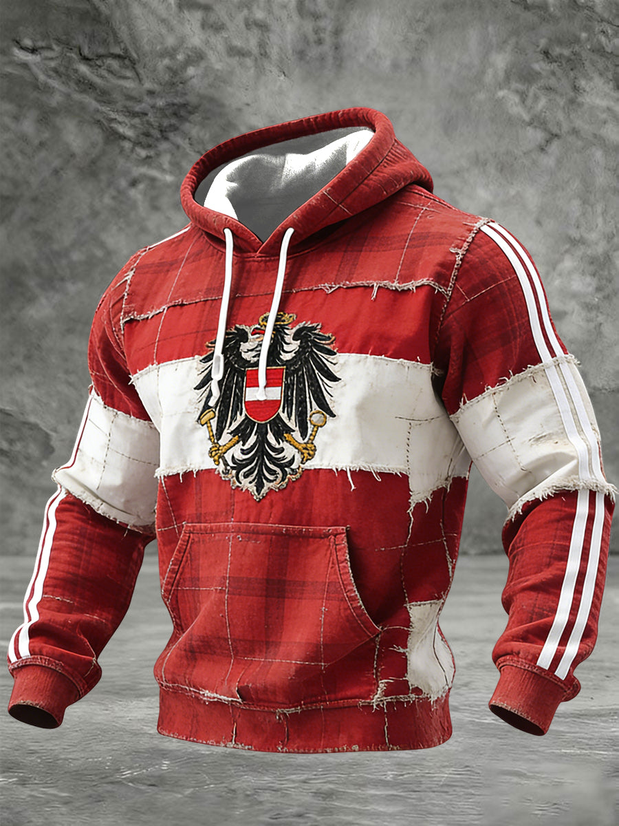 Retro Österreich ische Flagge Patch Casual Waffel Hoodie