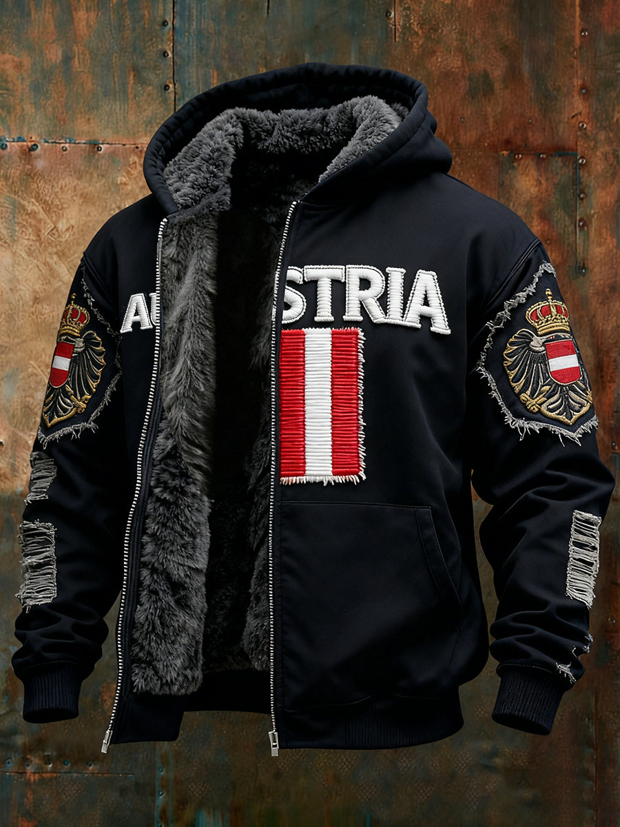 Herren Vintage Österreich ische Flagge Emblem Fleece-Ausgekleidet Kapuzen jacke