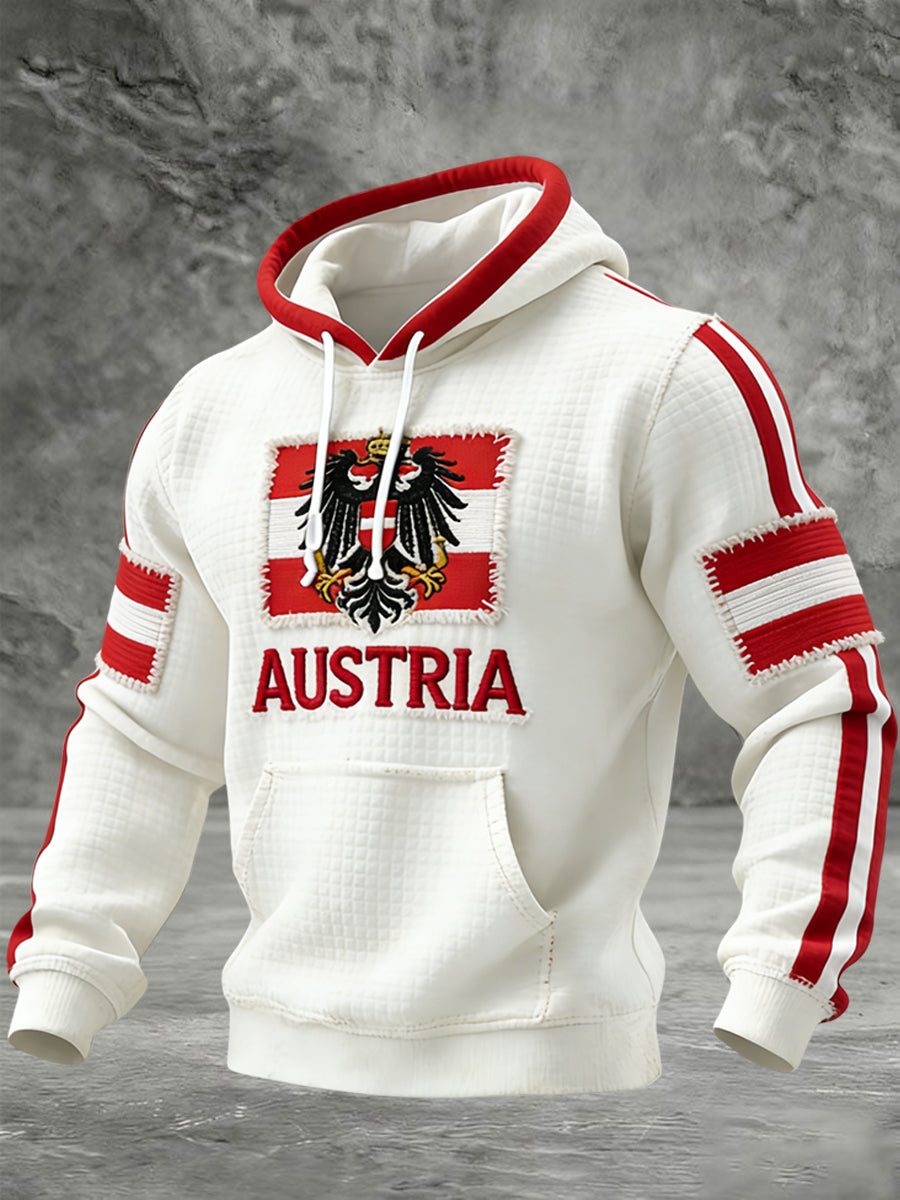 Retro Österreich ische Flagge Emblem Casual Waffel Hoodie