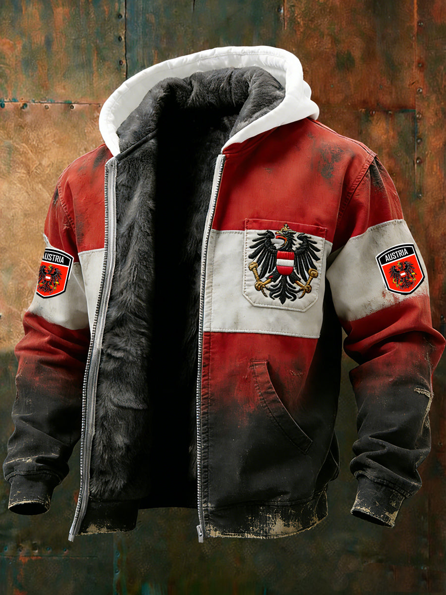 Herren Vintage Österreich ische Flagge Emblem Fleece-Ausgekleidet Kapuzen jacke