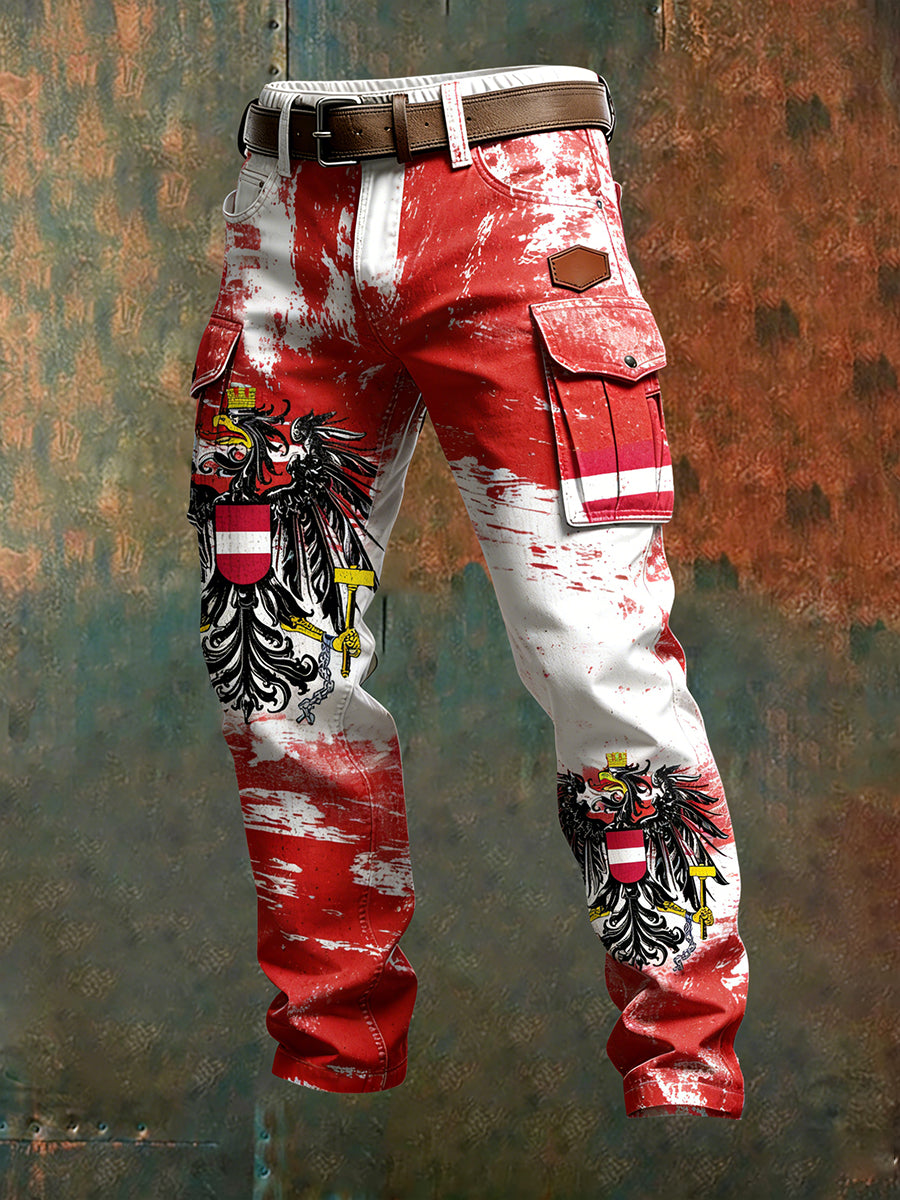Herren Vintage Österreich ische Flagge Kunstdruck Business Casual Arbeits hosen