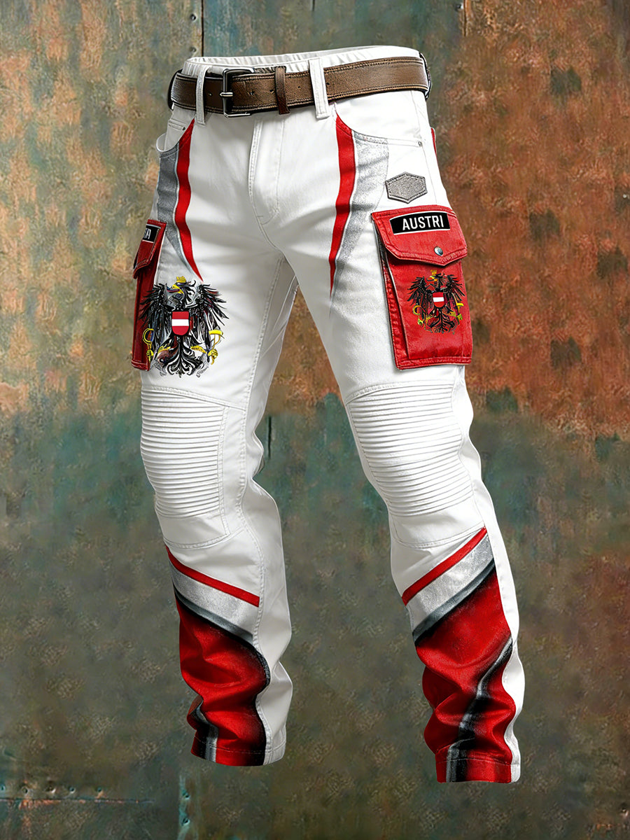 Herren Vintage Österreich ische Flagge Kunstdruck Business Casual Arbeits hosen