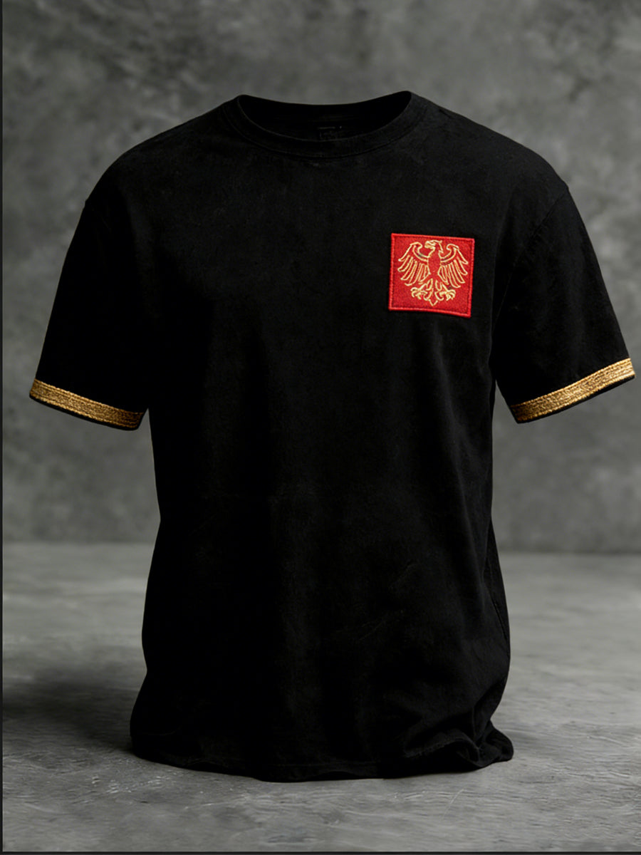 Herren schlankes schwarzes deutsches Adler-Patch & Gold-T-Shirt
